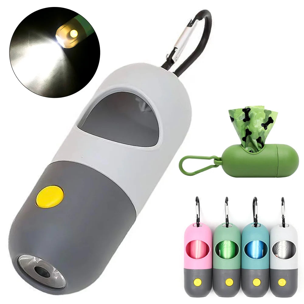 LED Dog Waste Bag Dispenser with Flashlight & Bag Roll